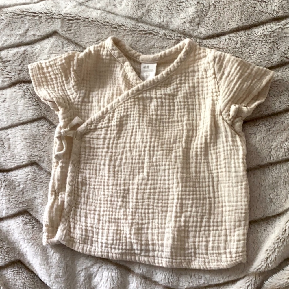 H&M | organic cotton ivory tie kimono top 12m